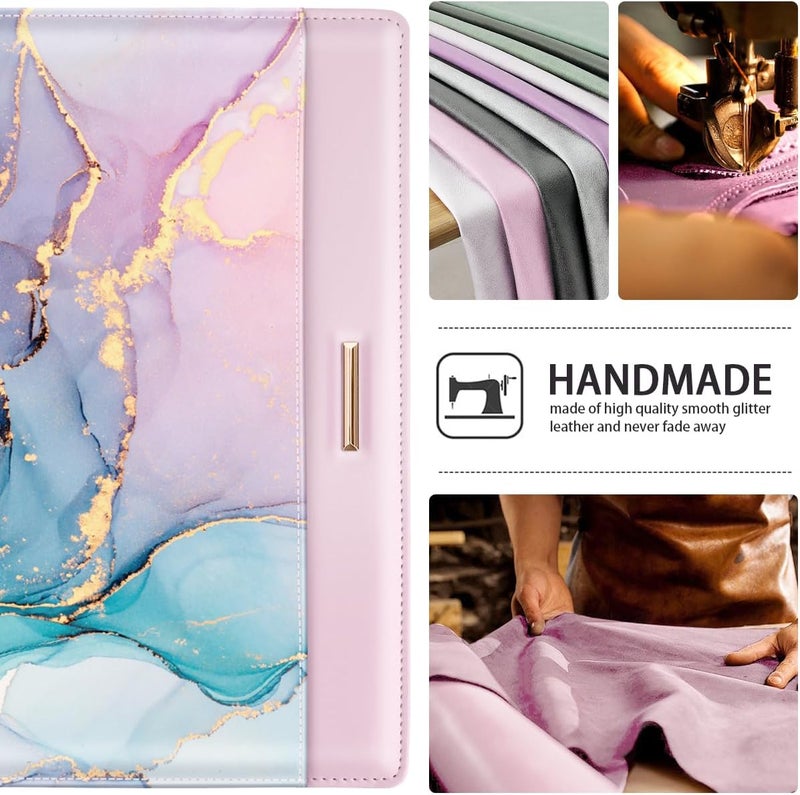 WAVEYU Padfolio/Resume Portfolio Folder for Women Men, Cute Chic Padfolio Cover Folder, Conference/Legal Document Organizer with Letter/A4 Size Clipboard, Document Sleeve, Pink+Blue Gold - Image 3